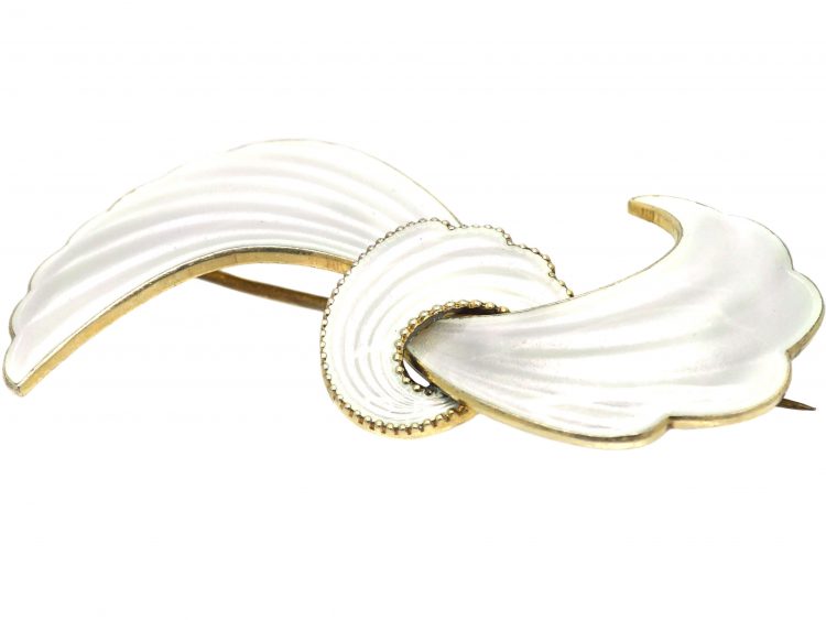 Norwegian Silver & White Enamel Bow Brooch by Elvic & Co
