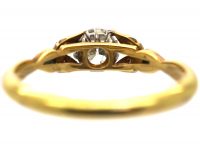 Art Deco 18ct Gold and Platinum, Diamond Solitaire Ring with Diamond Set Leaf Shoulders