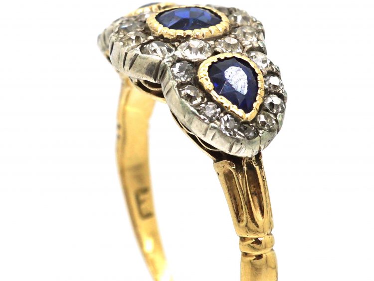 Victorian 18ct Gold, Sapphire and Diamond Triple Cluster Ring