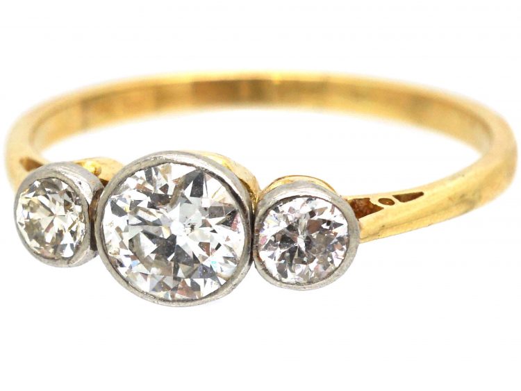Edwardian 18ct Gold and Platinum Diamond Three Stone Ring