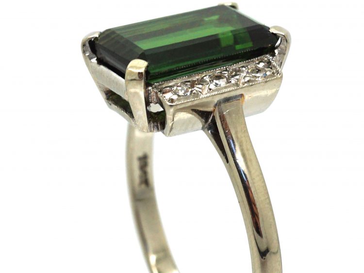 Art Deco 18ct White Gold, Green Tourmaline & Diamond Ring