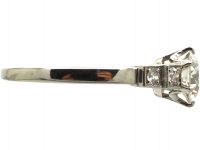 Art Deco Platinum, Diamond Solitaire Ring with Diamond Set Shoulders