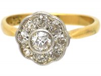 Edwardian 18ct Gold & Platinum, Diamond Daisy Cluster Ring
