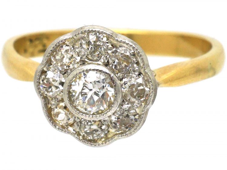 Edwardian 18ct Gold & Platinum, Diamond Daisy Cluster Ring