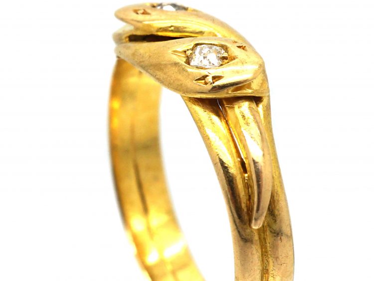 Victorian 15ct Gold Double Snake Ring set with Diamonds