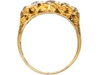 Victorian 18ct Gold, Five Stone Diamond Carved Half Hoop Ring