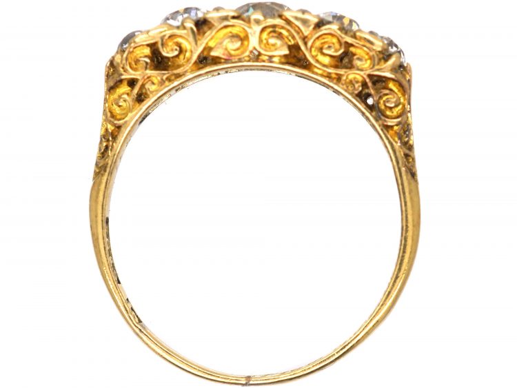 Victorian 18ct Gold, Five Stone Diamond Carved Half Hoop Ring