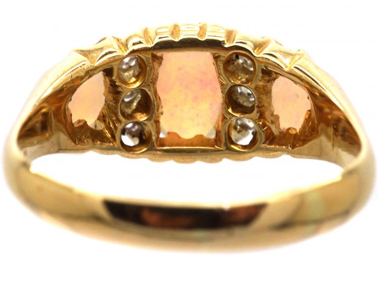 Edwardian 18ct Gold, Three Stone Opal & Diamond Ring
