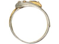 Art Deco 18ct Gold and Platinum Double Snake Ring set with a Sapphire and Diamond