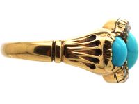 Victorian 18ct Gold, Three Stone Turquoise and Rose Diamond Ring