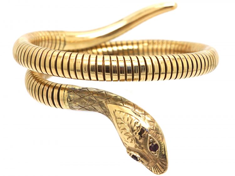 9ct Gold Snake Bangle with Ruby Eyes by Cropp & Farr
