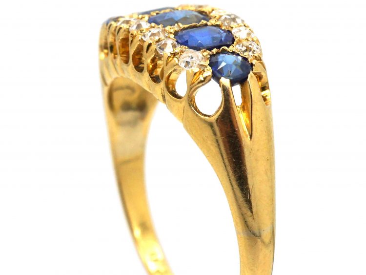 Edwardian 18ct Gold Sapphire & Diamond Boat Shaped Ring