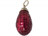 Art Deco Platinum, Invisible Set French Cut Ruby & Diamond Pear Shaped Pendant