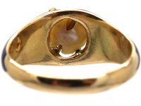 Victorian 18ct Gold, Blue Enamel, Rose Diamond & Natural Pearl Ring