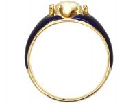Victorian 18ct Gold, Blue Enamel, Rose Diamond & Natural Pearl Ring