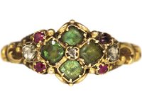 Regency 15ct Gold, Emerald, Ruby & Rose Diamond Ring