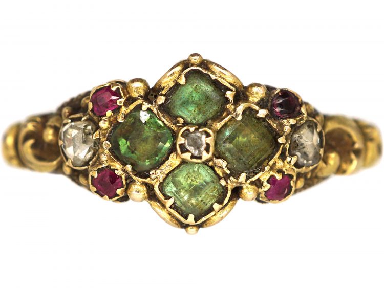 Regency 15ct Gold, Emerald, Ruby & Rose Diamond Ring