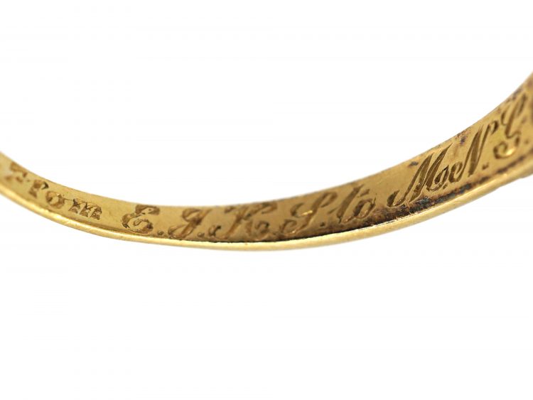 Victorian 18ct Gold, Five Stone Diamond Carved Half Hoop Ring