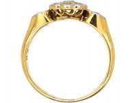 Edwardian 18ct Gold and Platinum, Diamond Cluster Ring with Diamond Set Shoulders