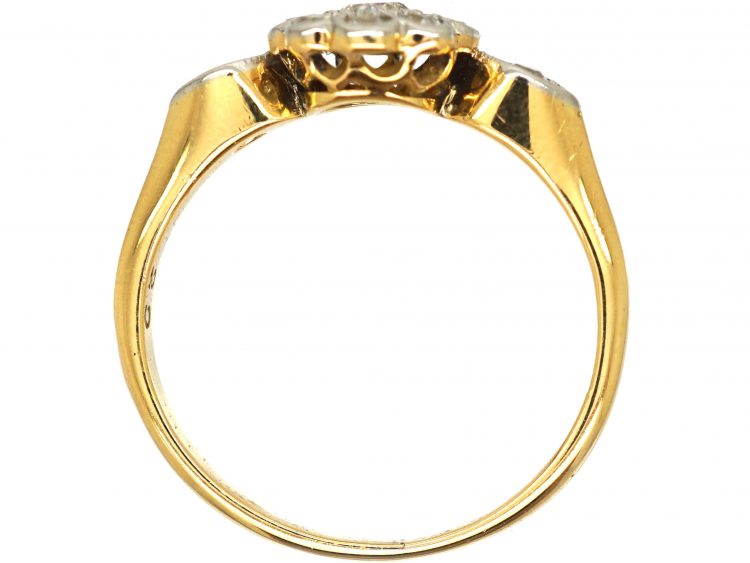 Edwardian 18ct Gold and Platinum, Diamond Cluster Ring with Diamond Set Shoulders