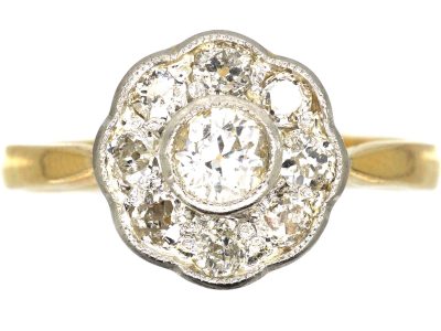 Edwardian 18ct Gold & Platinum, Diamond Daisy Cluster Ring