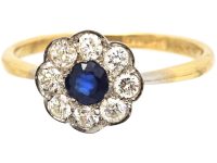 Edwardian 18ct Gold & Platinum, Sapphire & Diamond Cluster Ring