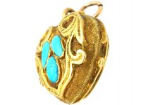 Regency 18ct Gold Heart Shaped Pendant set with Turquoise with Glazed Locket on the Reverse