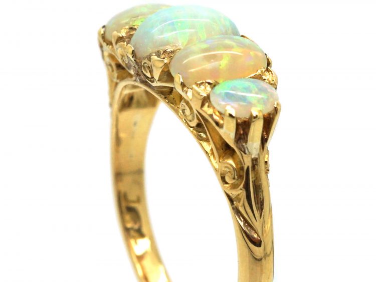 Edwardian 18ct gold and Five Stone Precious Opal Ring