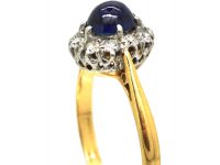 Art Deco 18ct Gold, Cabochon Sapphire & Diamond Cluster Ring