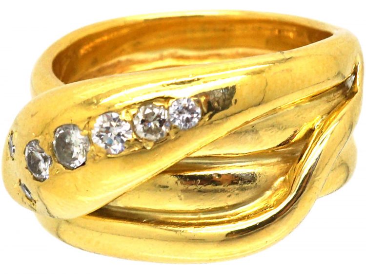 Victorian 18ct Gold Snake Ring set with Diamonds