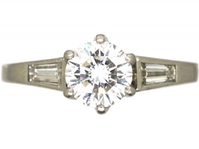 Diamond Solitaire Ring with Tapered Baguette Shoulders