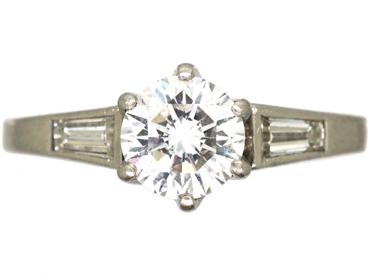 Diamond Solitaire Ring with Tapered Baguette Shoulders