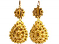 French Early 19th Century 18ct Gold Drop Earrings in Original Case