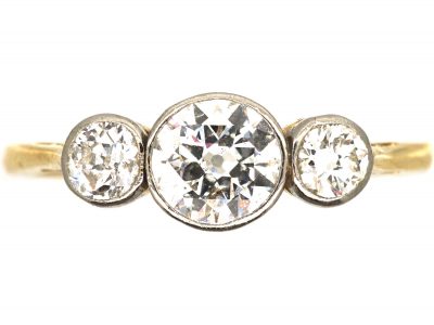 Edwardian 18ct Gold and Platinum Diamond Three Stone Ring