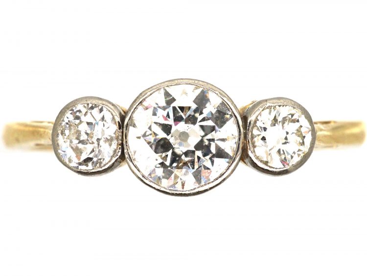 Edwardian 18ct Gold and Platinum Diamond Three Stone Ring