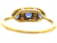 Art Deco 18ct Gold and Platinum, Sapphire and Diamond Plaque Ring
