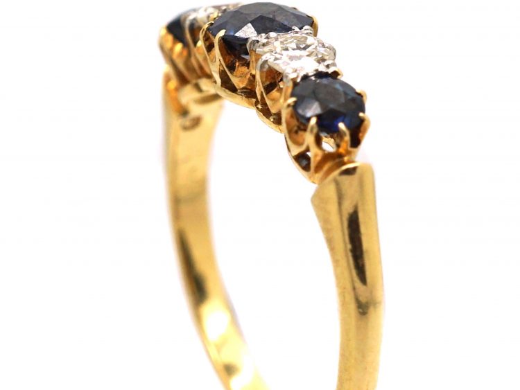 Edwardian 18ct Gold, Sapphire & Diamond Five Stone Ring