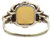 Art Deco 18ct White Gold & Platinum, Cabochon Opal and Diamond Ring