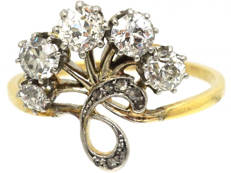 Art Nouveau 14ct Gold & Platinum, Diamond Giardinetti Ring