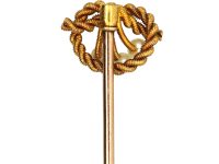 Edwardian 15ct Gold & Three Natural Pearls Lover's Knot Tie Pin