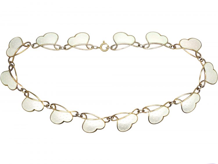 Norwegian Mid 20th Century Silver & White Enamel Necklace by Ivor T Holth