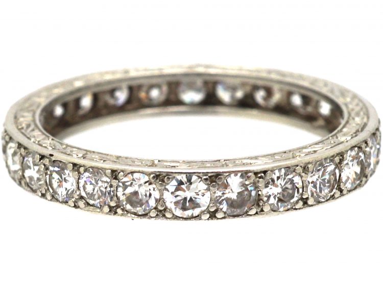 Art Deco Platinum & Diamond Eternity Ring with Incised Decoration on the Sides