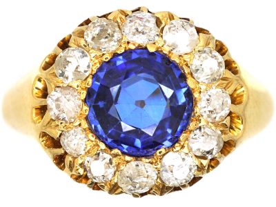 Edwardian 18ct Gold, Sapphire & Diamond Cluster Ring