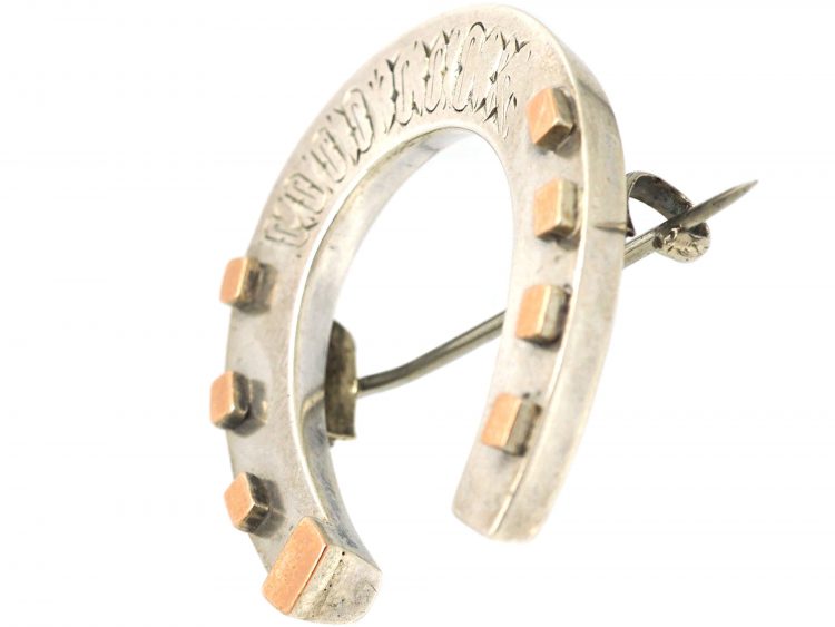 Victorian Silver & Gold Overlay Horseshoe Brooch