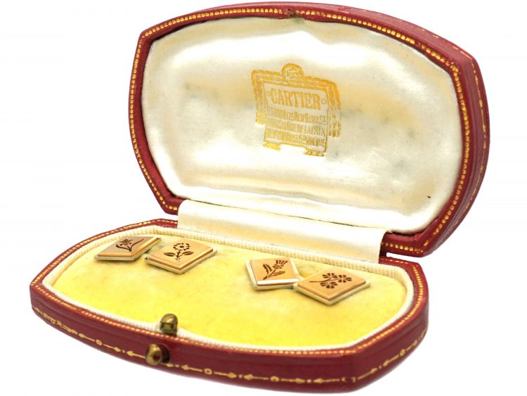 Cartier 18ct Rose & White Gold Royal Coronation Cufflinks 1953 in Original Case
