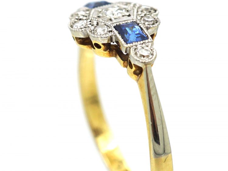 Art Deco 18ct Gold & Platinum, Sapphire & Diamond Ring