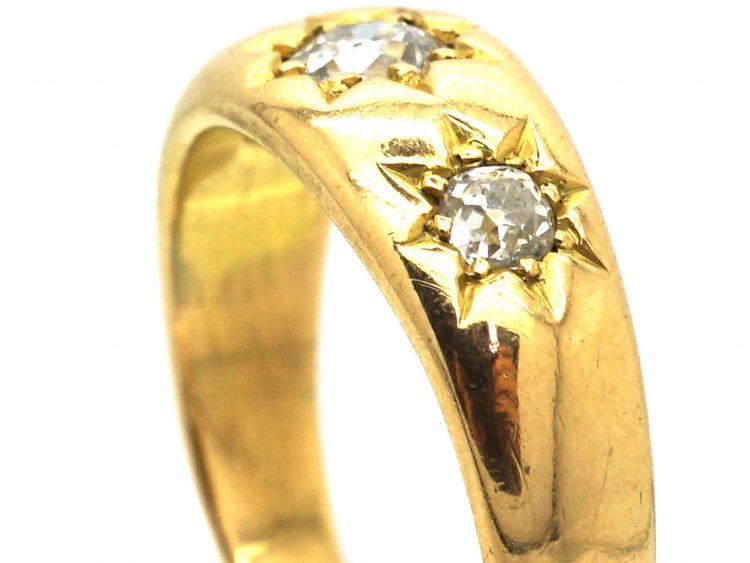 Victorian 18ct Gold, Three Stone Diamond Gypsy Ring