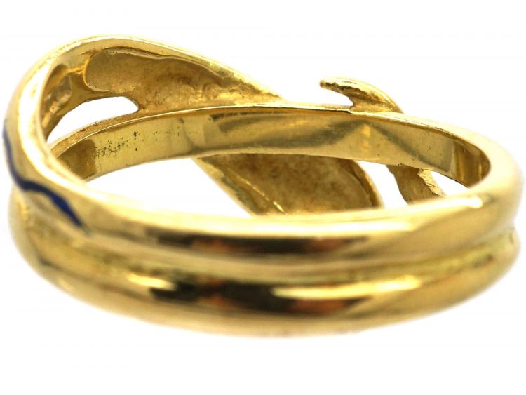 1970s 18ct Gold & Blue Enamel Snake Ring