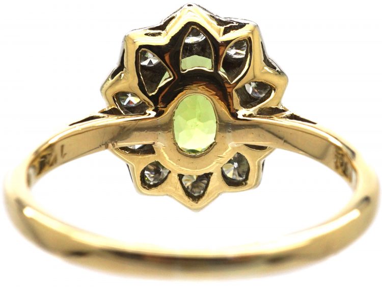 18ct Gold, Peridot & Diamond Cluster Ring