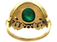 Art Deco 18ct Gold Egyptian Revival Ring set with a Cabochon Emerald & Rose Cut Diamonds